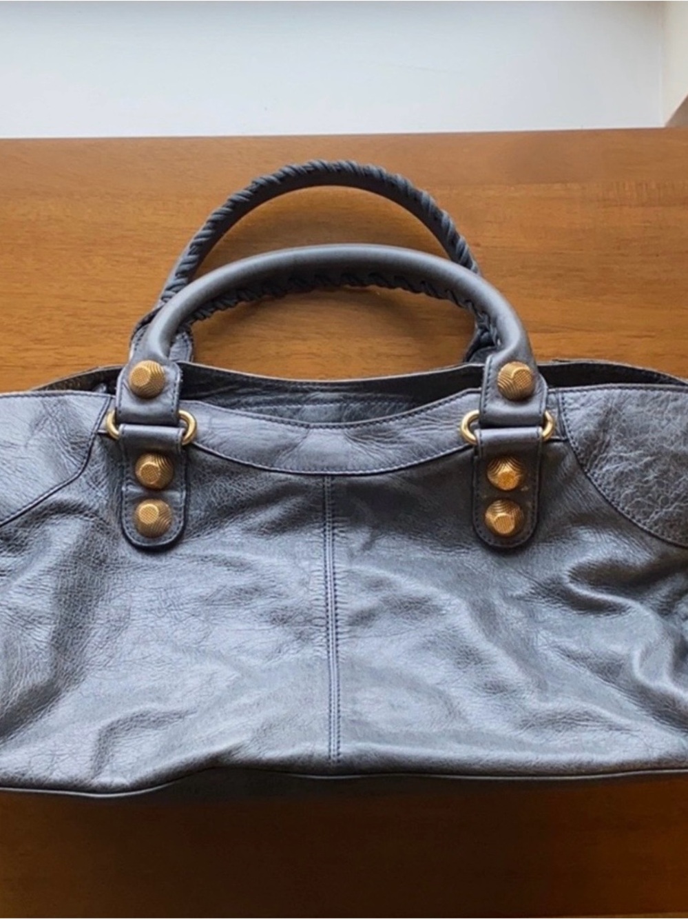 Balenciaga Leather Shoulder Bag with Gold-Tone Studs - Picture 5 of 15